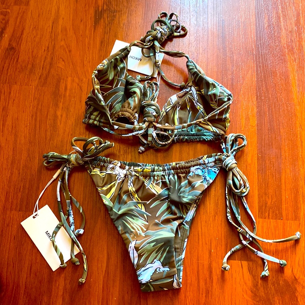 MIKOH Bikini set Monse Triangle Top S + Buru Bottom XS Jungle Orchid NWT - Picture 2 of 4